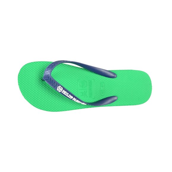 Philipp Plein Men\'s Green/Navy Blue Rubber Logo Print Flip Flops Shoes main image 5